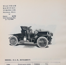 1908 Waltham Mfg Model DLR RunaboutCatalog Advertisement Automobilia F17M1 - $568.44 MXN