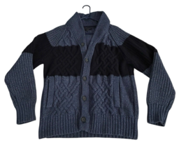 Banana Republic Men's Cardigan Sweater Cable Knit Fisherman Chunky Blue XL - $42.75