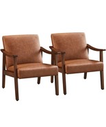 Yaheetech PU Leather Accent Chair, Mid-Century Modern Armchair with Soli... - $188.09