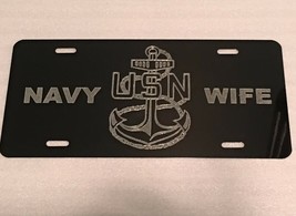 US NAVY  NAVY WIFE Car Tag Diamond Etched on Aluminum License Plate - £18.33 GBP