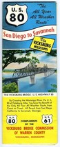 US 80 San Diego to Savannah via Vicksburg Mississippi Brochure and Map 1... - $44.50