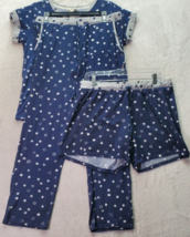 Lucky Brand 3 Piece Pajama Set Top &amp; Shorts &amp; Pants Women Medium Navy St... - $32.33