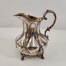 Victorian Silver Plate Creamer Small Jug Pitcher Footed Bead Marks Floral 5&quot; - £30.43 GBP