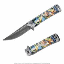 Munetoshi 8 Spring Assisted Folding Knife Pocket Stainless Steel Handle Etched  - £11.81 GBP