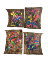 Lot of 4 Vintage Mexican Folk Art Amate Bark Paper Bird Paintings Colorful - $102.58 CAD