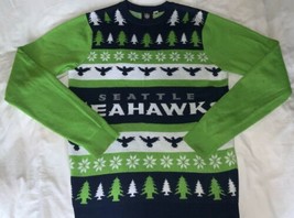 Seattle Seahawks Mens Medium Ugly Green Christmas Sweater Holiday NFL Team - $19.79