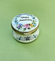 Eximious Enamel Trinket Pill Box “Happy Anniversary” Made in England - £27.72 GBP