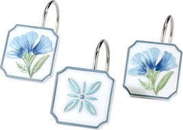 NEW Avanti Linens Garden View Collection 12 pc Shower Hook Set Blue White Floral - £15.47 GBP