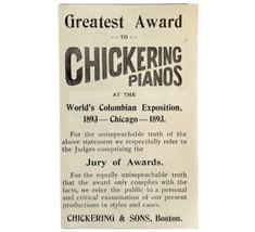 Chickering Piano World&quot;s Fair 1894 Advertisement Victorian Instrument 8 ADBN1ss - £15.87 GBP