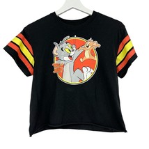 Tom and Jerry Crop Top Medium womens shirt graphic image black striped sleeves - £17.08 GBP