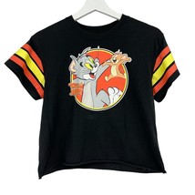 Tom and Jerry Crop Top Medium womens shirt graphic image black striped sleeves - £17.55 GBP