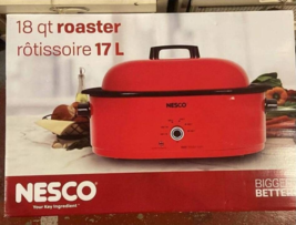 NESCO MWR18-12 Electric Roaster 18-QT 12&quot; H X 15&quot; W X 23.5&quot; Chrome Red P... - $60.39