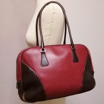 Prada Red/Brown All Leather Vintage Bowling Shoulder Handbag w/Padlock &amp; Keys - £255.78 GBP