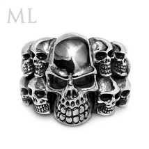 Men’s Stainless Steel Skull Skeleton Biker Ring in Silver &amp; Gold SIZE 9-12 - £22.68 GBP