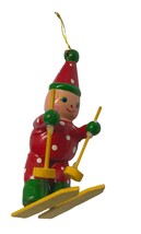 Skiing Skier Christmas Tree Ornament Wood Vintage 3 Inch Tall - £16.05 GBP