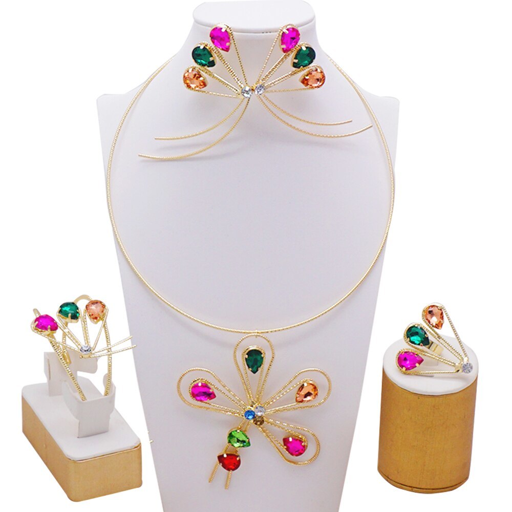 Women's Wedding Bridal Rhinestone Crystal Necklace Set Dangle Earrings Bangle Ri - £59.20 GBP