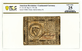 FR. CC-38 May 9, 1776 $8 Continental Currency PCGS VF35 - $611.10