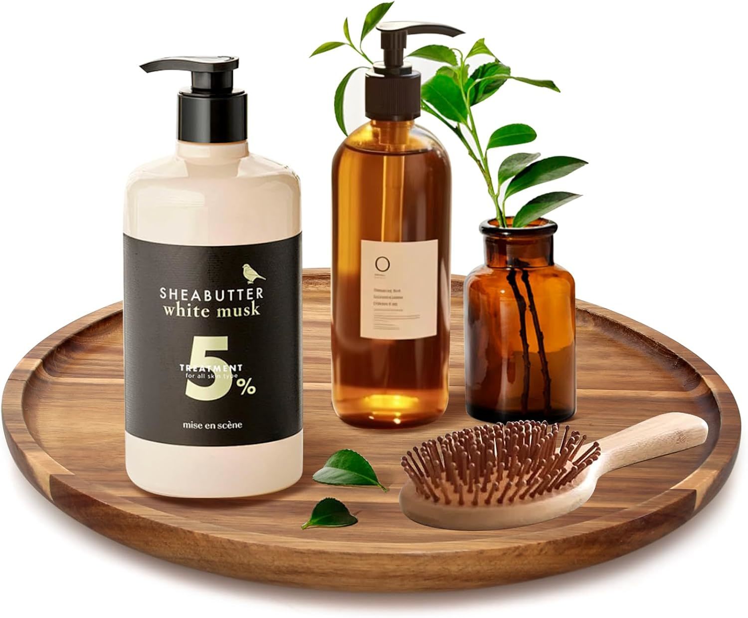 Acacia Wood Bathroom Vanity Tray Round Kitchen Sink Trays Decorative Soa... - $35.99