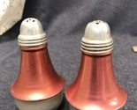 Vintage Red Aluminum And Glass Salt Pepper Shakers Rare Color - $8.91