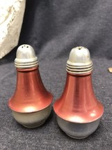 Vintage Red Aluminum And Glass Salt Pepper Shakers Rare Color - £7.10 GBP