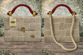 Creazioni Alma Made in Italy Woven Raffia Handbag Beige New - $114.99