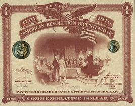 American Revolution Bicentennial Commemorative One Dollar Certificate, Delaware - £7.86 GBP