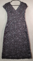 Marina Dress Womens Size 4 Gray Lace Floral Nylon Cap Sleeve Lined Wrap V Neck - £12.98 GBP