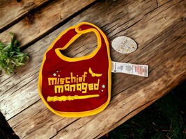 Harry Potter WB Wizarding World Mischief Managed Baby Bib Red Yellow Funny New - £13.25 GBP