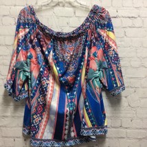 Flying Tomato Womens Blouse Blue Multicolor Floral off shoulder Stretch ... - $18.80