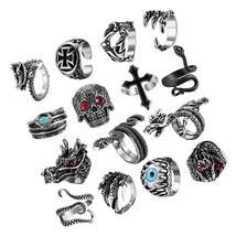 15Pcs Vintage Punk Rings for Men Women Snake Ring Set - $1,025.60 MXN