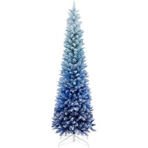 7 Feet Blue Gradient Snow Flocked Artificial Christmas Tree-Blue - Color: Blue - - £122.37 GBP