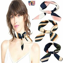 Women Silk Satin Square Line Striped Pattern Scarf Bandana Mini Neck protective - £3.91 GBP