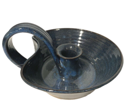 Pond Mountain Pottery Hand Made Candle Holder with Handle Blue NEW Signed - £11.38 GBP