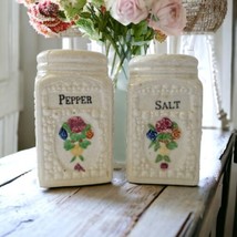Stovetop Ceramic Salt Pepper Shakers Shabby Cottage Large Vintage 40s Floral  - £17.83 GBP
