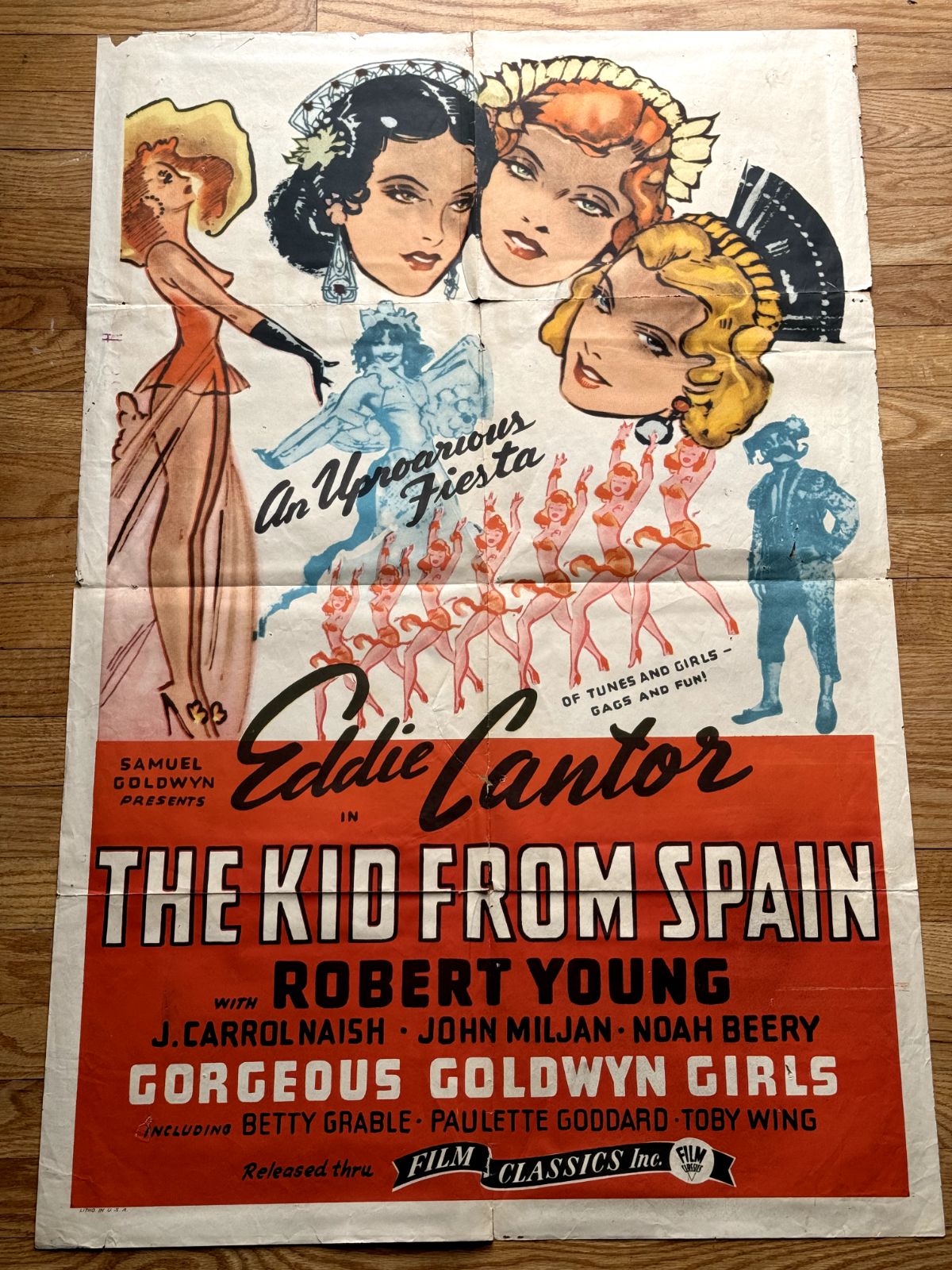 Primary image for The Kid from Spain One-Sheet Original Movie Poster Eddie Cantor 1944 Folded