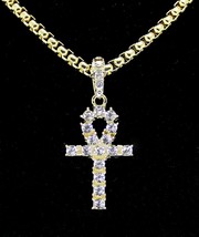 Men Women Iced Ankh Cz Pendant 14k Gold Plated with Venetian Necklace Hip Hop - £7.97 GBP