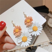 Color Jointed Daisy Flower Earrings 2021 New Fashion Jewelry Boho Double Layers  - £7.64 GBP