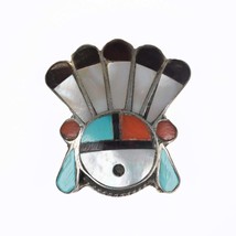 Vintage Zuni sterling channel inlay sunface pin v - $84.15