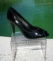 Donald Pliner Black Patent Leather Peep Toe Pump Shoe New Signature $245 NIB - £78.05 GBP