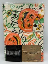 Vtg Vinyl Halloween Tablecloth Felt Back Pumpkin Jack-o-Lantern 52 x 52 ... - $16.44