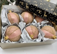 Set of 6 pink Christmas glass balls, hand painted ornaments with gifted box - $71.25