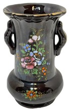 Vintage Vase Made In Japan Black Embossed Hand Painted Floral 5 Inches Tall - £14.07 GBP
