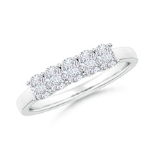 Angara Lab-Grown 1 Ct Cushion Diamond Five Stone Wedding Ring in Sterling Silver - £665.02 GBP