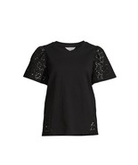 Short Sleeve Shirt Small Women&#39;s Black eyelets relaxed fit Time and Tru - £11.70 GBP