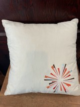 MCM Atomic Starburst Orange Corduroy and Cream Colored Feather Throw Pillow - £37.89 GBP