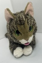 Cuddle Barn Lil Bub Tabby Cat Plush Toy 12&quot; Realistic Stuffed Animal Green Eyes - £10.89 GBP