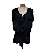 OLD NAVY Women&#39;s Black Peplum Top Shirt Size L Waist Tie Short Sleeves R... - £7.58 GBP