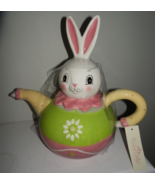 NEW Carnival Cottage JOANNA PARKER BUNNY TEAPOT Pink Green Yellow Ceramic - £31.13 GBP