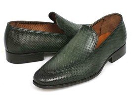 Paul Parkman Mens Shoes Loafer Leather Green Hand-Painted Handmade 874-GRN - £283.76 GBP