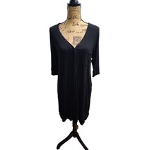 DKNY Black V-Neck T-Shirt Dress Casual Jersey Knit Pocket Detail Medium - $19.79